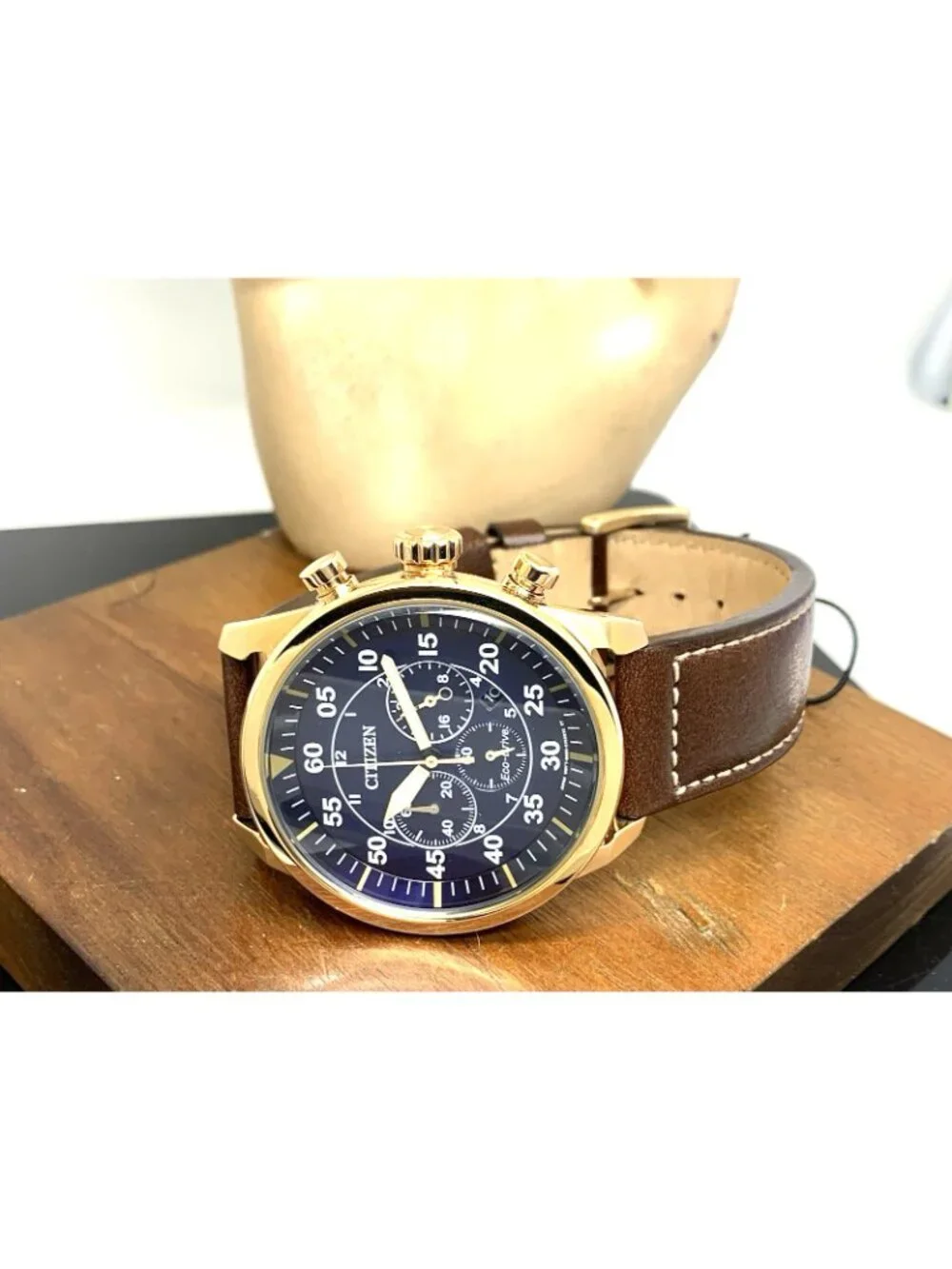 Citizen Men's Watch CA4213-18l Eco Drive Blue Dial Rose Gold Brown Leather Band